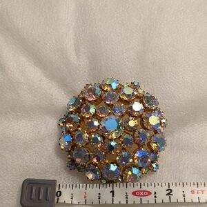 Gold and Iridescent Crystal Brooch made in austria